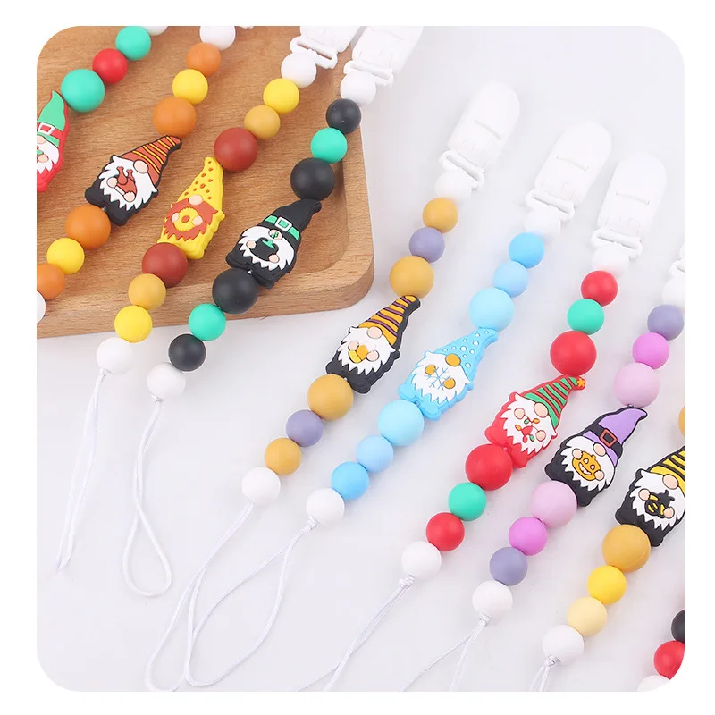 New Baby Pacifier Clip Nipple Chain Colourful Santa Claus Beads Dummy Clips Babies Holder Soother Anxiety Teething Toy Chew Gift