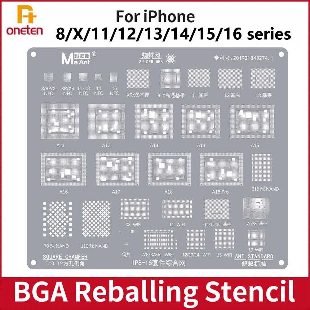 MaAnt BGA Reballing Stencil For iPhone 8 X 11 12 13 14 15 16 Series Baseband CPU Nand NFC WIFI Phone Repair Tool