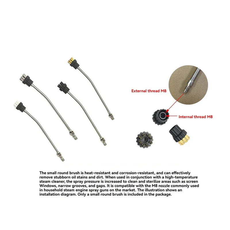 A26T-24PCS Steam Mop Brush Head Set, M8 Hairbrush Copper & Stainless Steel Wire Brush For Versatile Cleaning