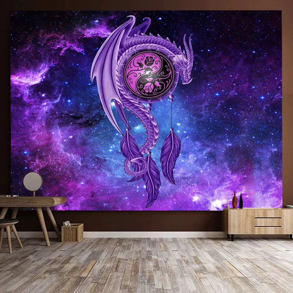 Psychedelic Dragon Starry Sky Tapestry Chinese Dragon Totem for Home Bedroom Living Room Decor Wall Hanging Anime Tapestries