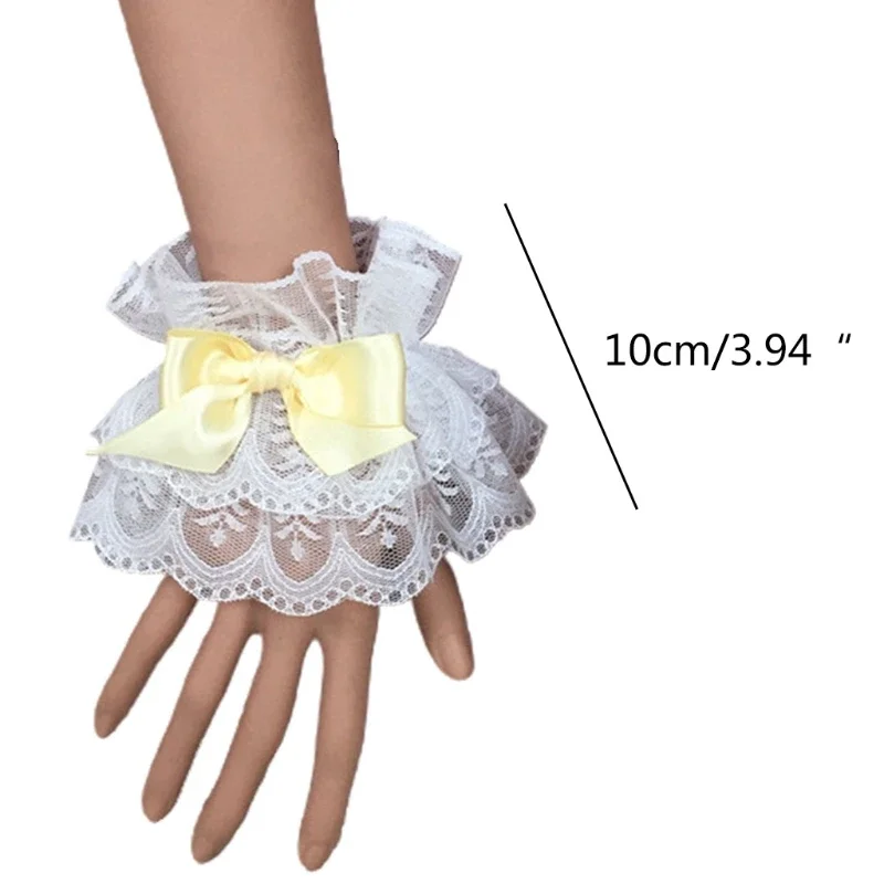 Pulsera de Cosplay de sirvienta con lazo de encaje con volantes y manga de mano de Lolita para mujer