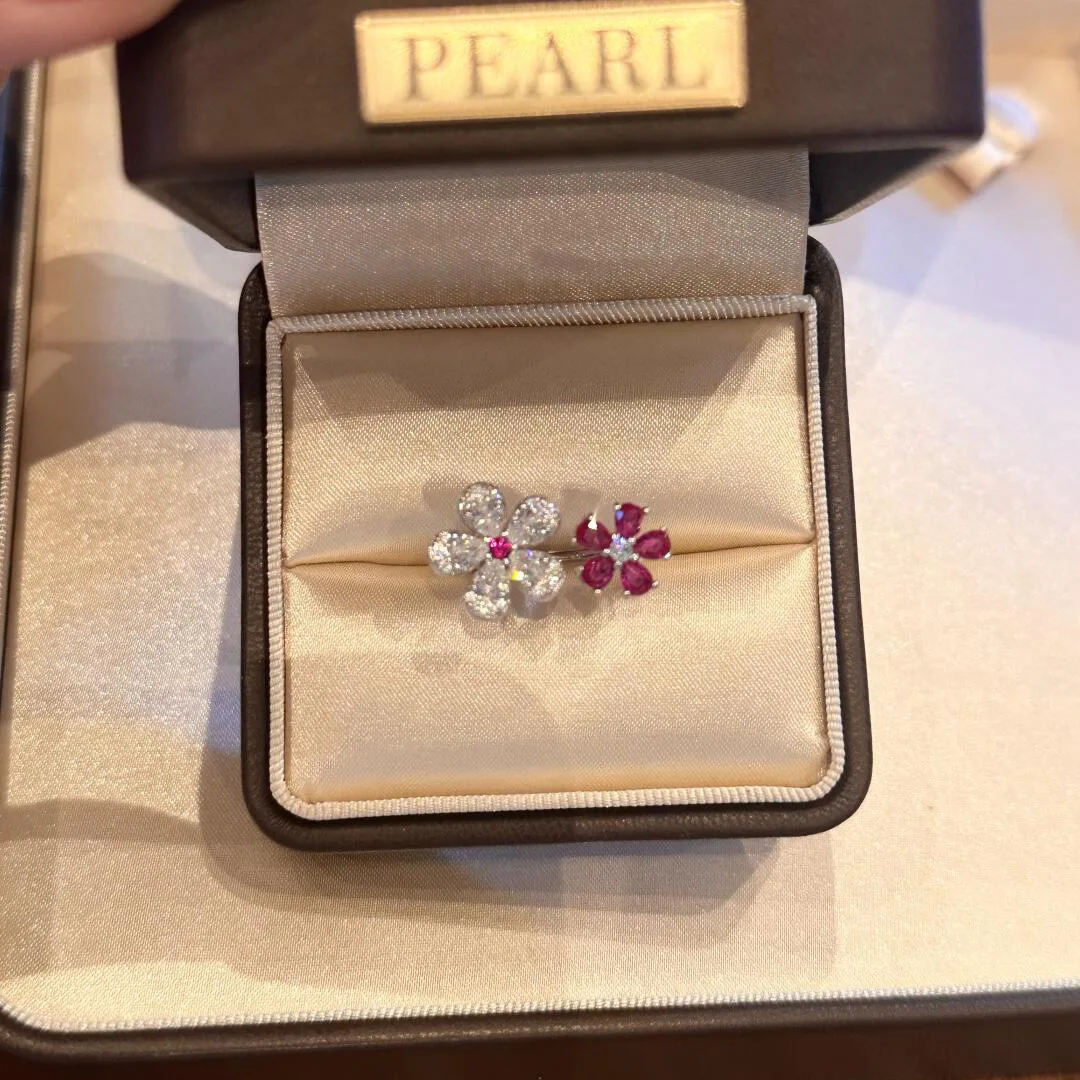 خواتم عصرية وعالية الجودة من الفضة المبهرة عيار 925 على شكل زهرة حمراء ماسية كاملة للنساء هدايا مجوهرات فاخرة ورائعة