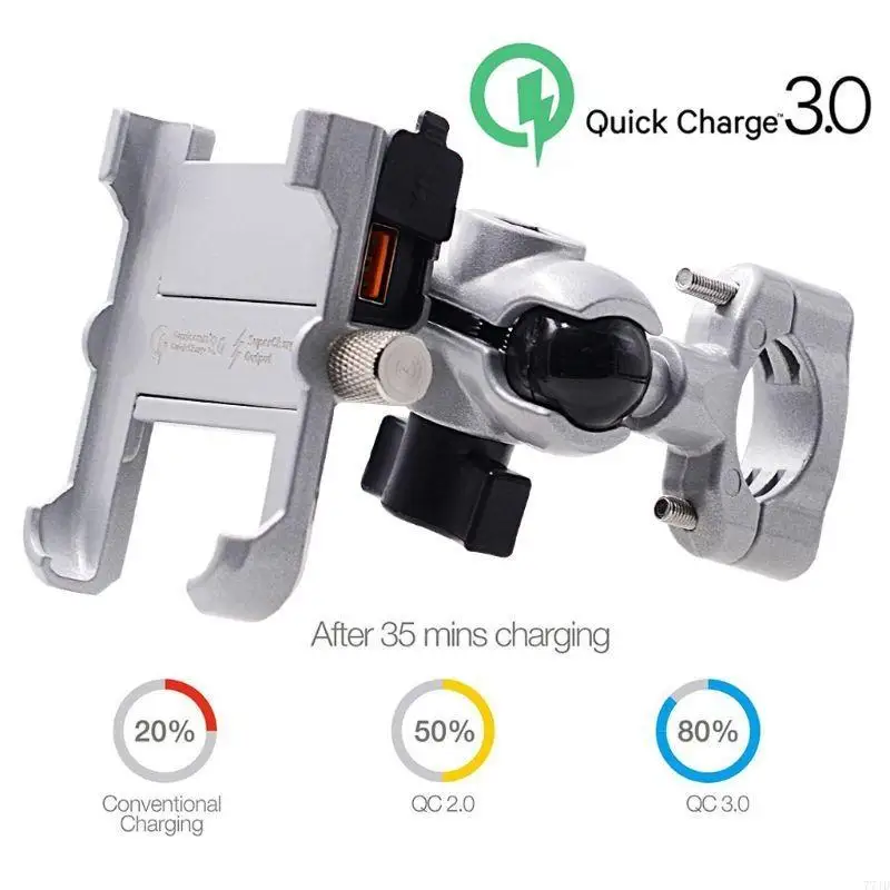 

77JD Metal Motorcycle for Smart Phone Mount with for QC USB Quick Waterpr