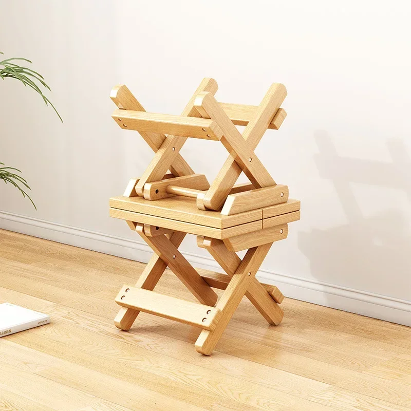 Foldable Solid Wood Stool Portable Train Folding Chair Compact Wooden Bench for Adult Use Organizing Chair for Home