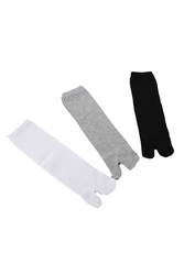 3 Pairs Japanese Flip Flop Sandal Split Toe Tabi Ninja Geta Zori Socks White+Black+Grey