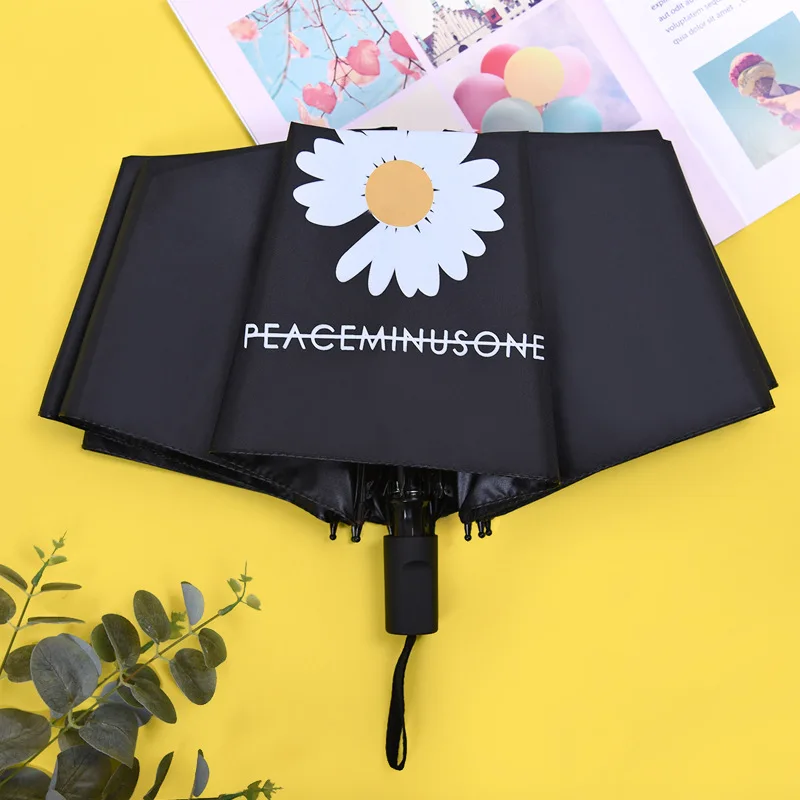 Loves Black Coating Chrysanthemum Anti-UV UV Sun Umbrella Student Ladies Creative3 Folding Rain Umbrella