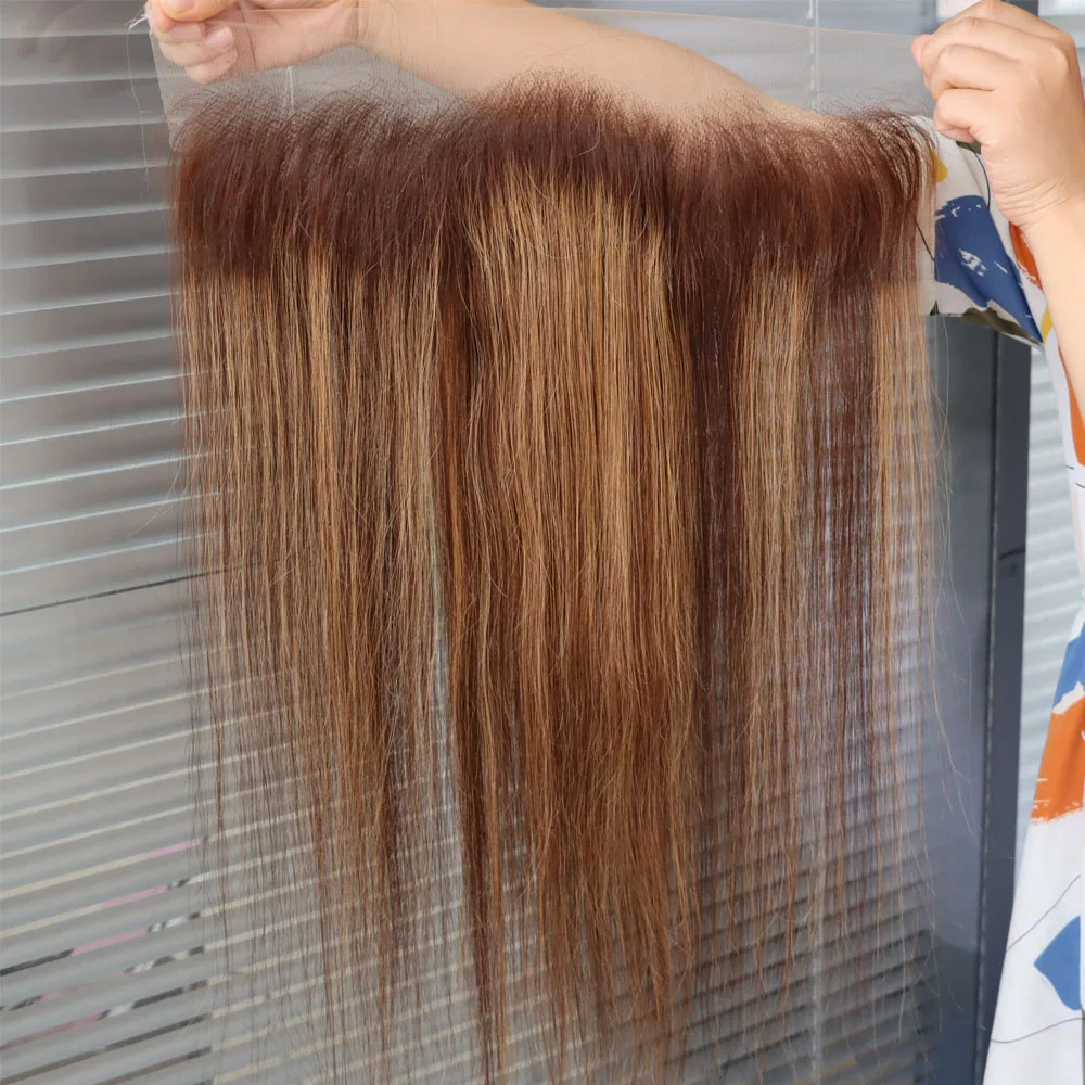 الجملة الشعر البشري إغلاق أمامي تسليط الضوء على 4/27 عذراء ريمي الشعر البرازيلي شفافة الدانتيل إغلاق أمامي لون البيانو