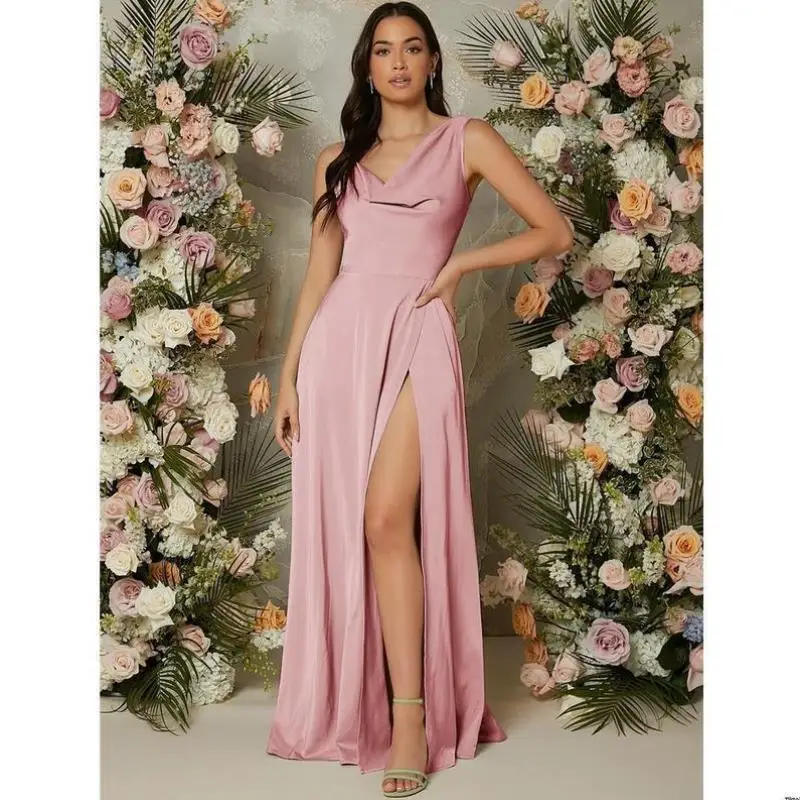 Ele Maidsmaid Cross-Border Wedding Dr Accory Cleanfit H-Sle Tee-Quarter Sve Linen Dr untuk Wanita Paruh Baya