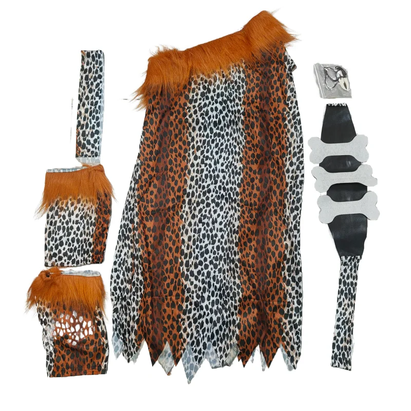 Caveman Costume For Men Women Leopard Print Prehistoric Outfit Halloween Primitive Tribal Theme Party Cosplay Dress Clothes Prop view 5