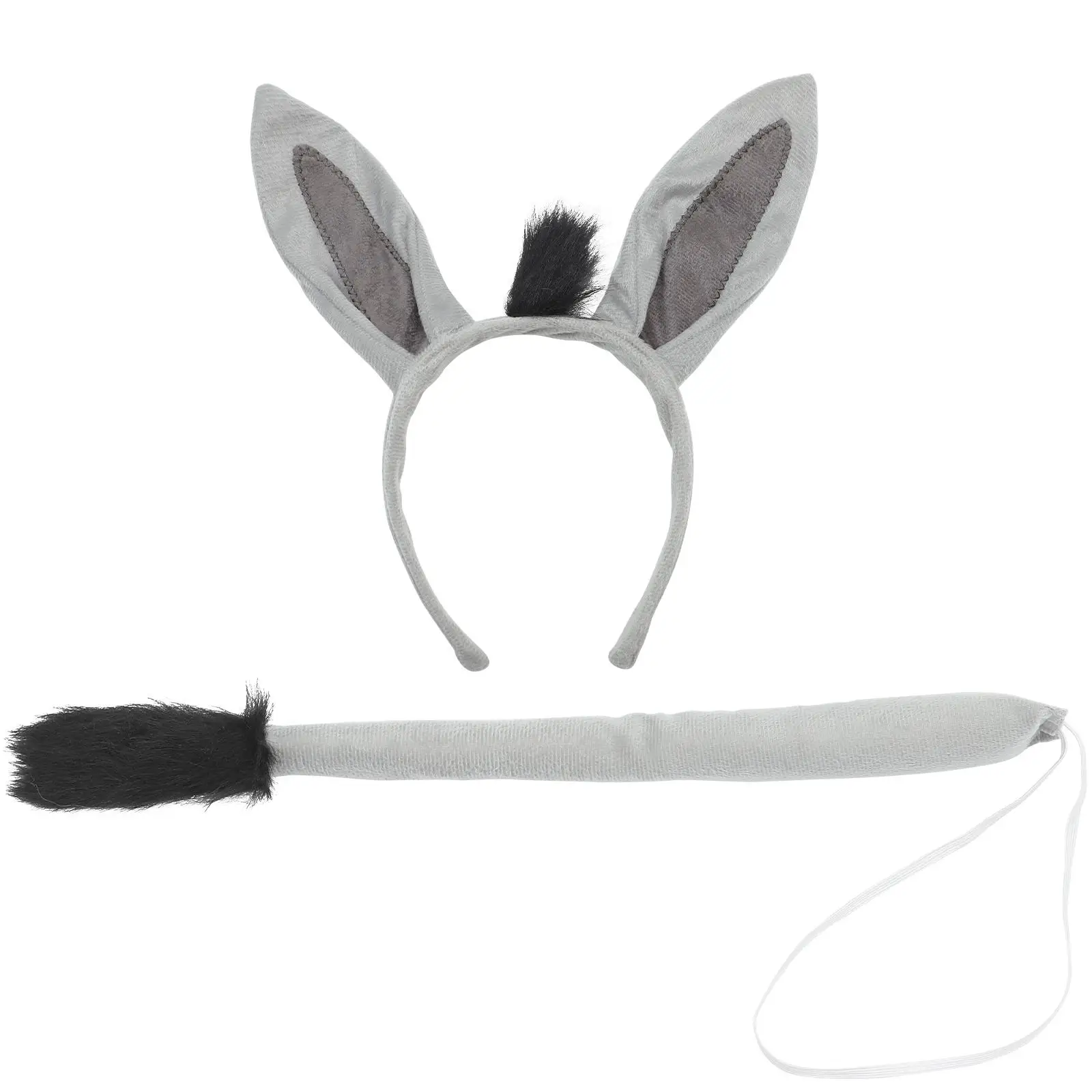 

Head Donkey Headband Tail Set Headbands Animal Costume Accessory Ears for Kids Grey