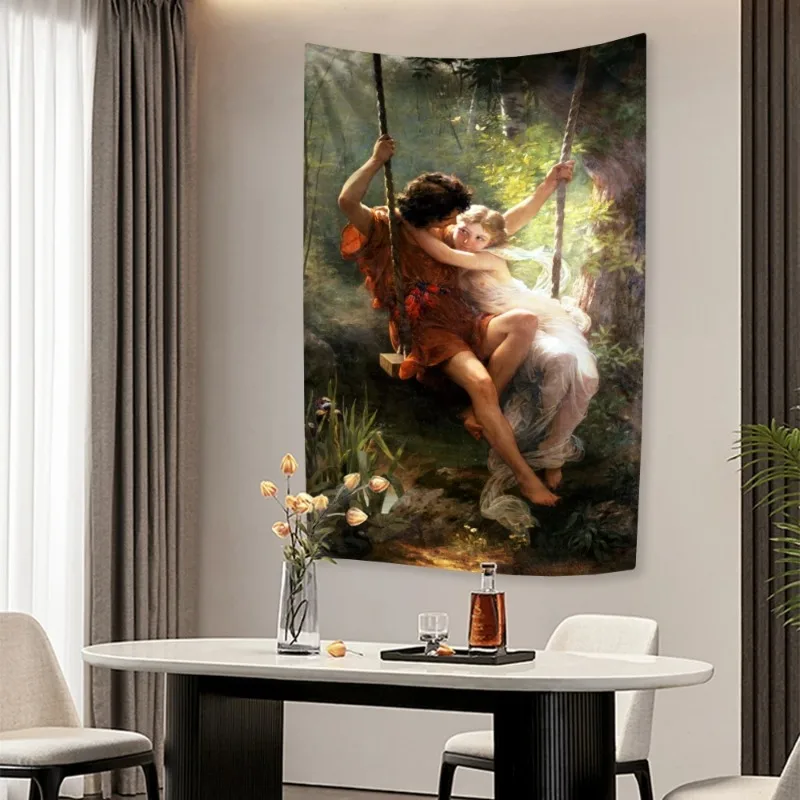 Vintage Oil Painting Tapestry Pierre Auguste Cot Classicism Art Home Decoration Wall Hanging Bedroom Backdrop Sofa Blanket