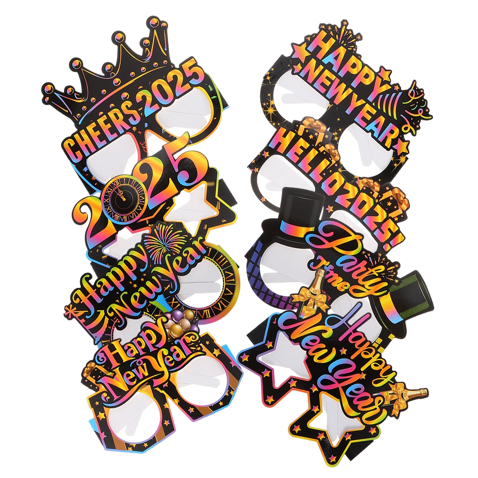 

8 Pcs Glasses New Year Photo Paper Eyewear Costume Year's Eve Decorations Eyeglasses