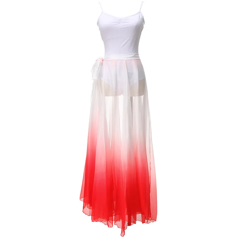 Elegant Gradient Ballet Skirt Women Chiffon Flowy Long Dancewear 540-720 Degrees Classical Dance Costume Performance Maxi Skirt