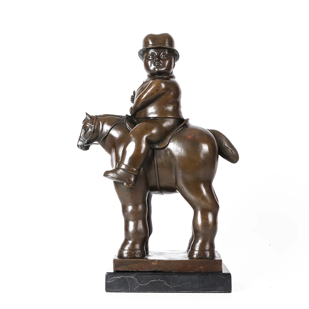 

Bronze Sculpture Abstract Fat Gentleman Riding Horse Statue Famous Fernando Botero Art Replica Home Decoration