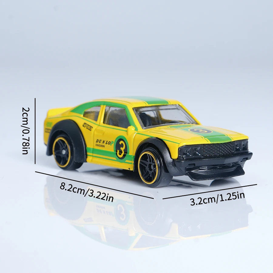 نموذج سيارة سباق مصنوع من خليط معدني 1:64، لون أصفر وأخضر، لعبة للأولاد، هدية إبداعية لعيد الميلاد والهالوين، تفاعل عائلي، متعدد الوظائف للعب والتجميع والتزيين #5