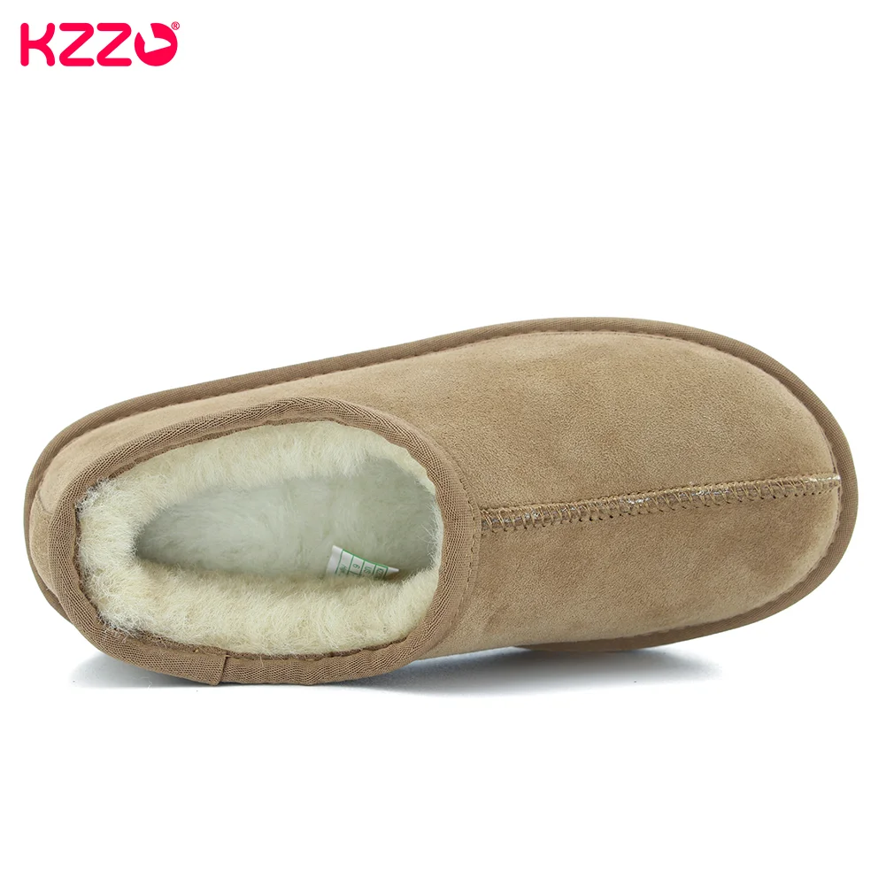 KZZO 2023 Women Ultra Mini Winter Snow Boots Genuine Leather Natural Sheep Wool Fur Lined Casual Shallow Ankle Warm Lazy Shoes