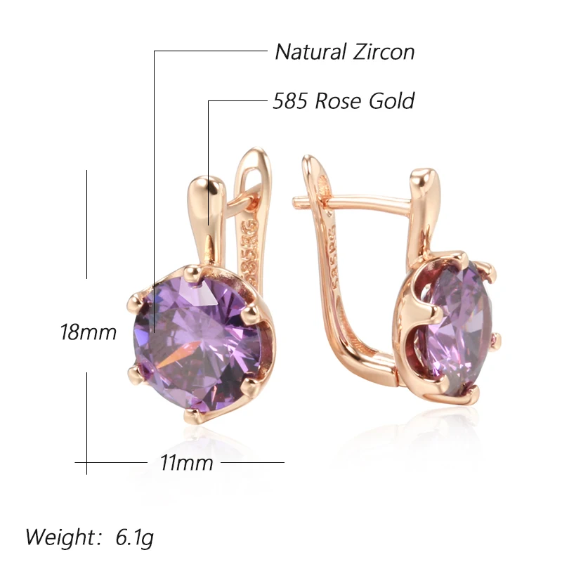 JULYDREAM Six Claw Round Cut Purple Zircon Golden Drop Earrings for Women Fashion Daily Party Jewelry Simple Wedding Accessories