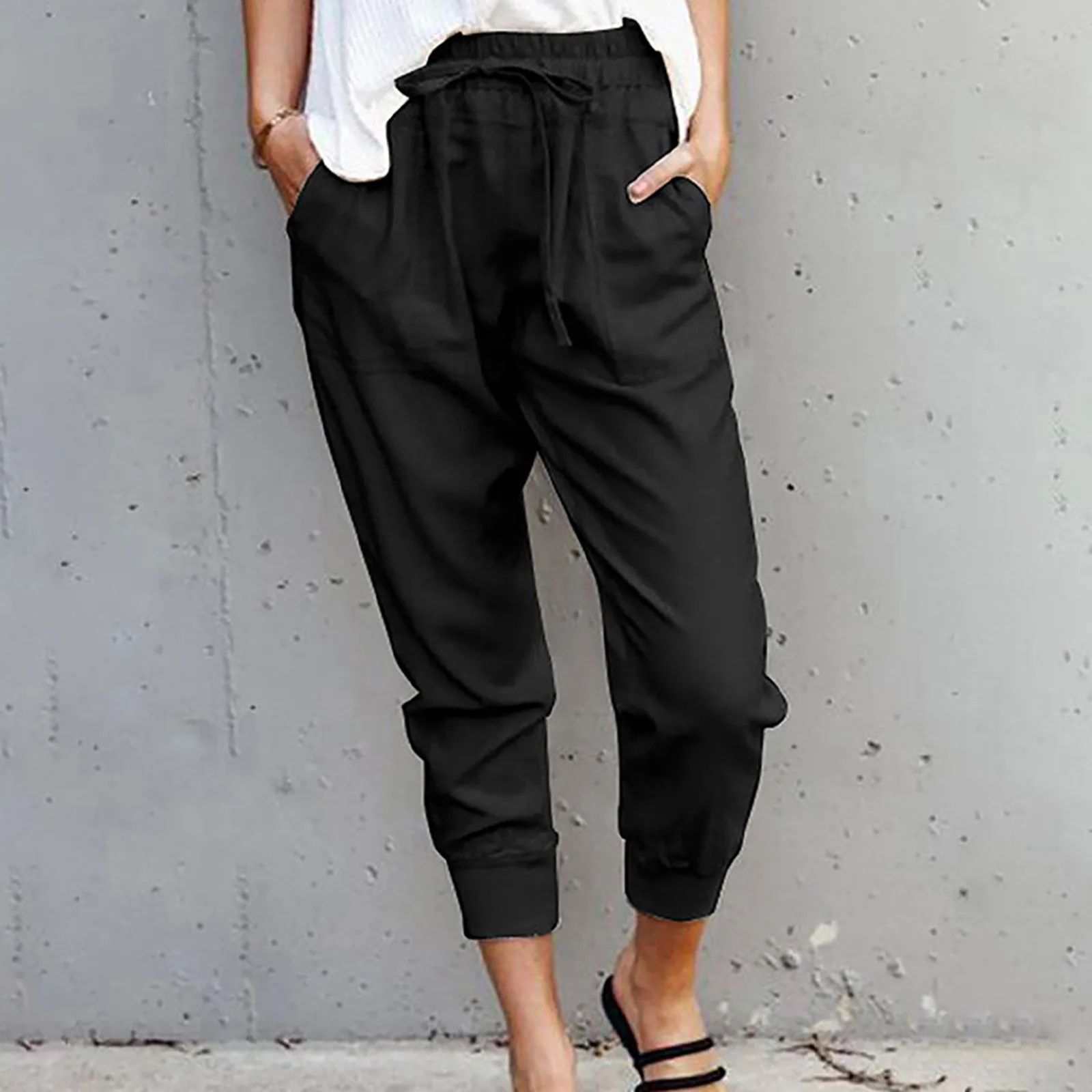 

Casual Pants For Women Streetwear Trousers Polyester Solid Color Daily Woman Stretchy Waist Travel Pants For Women Clothing