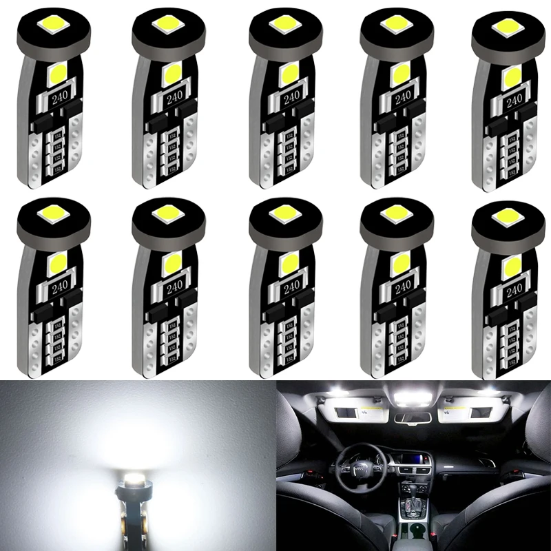 10 шт., Автомобильные светодиодные лампы T10 W5W, Canbus, без ошибок, 12 В, 3030 SMD, 7000K