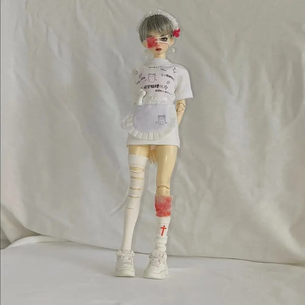 New 1/4 1/6 Doll's Clothes Suit for 45/30cm Bjd Doll Top, Apron, Headband, Socks, Strap, Eye Patch Doll Accessories, No Doll