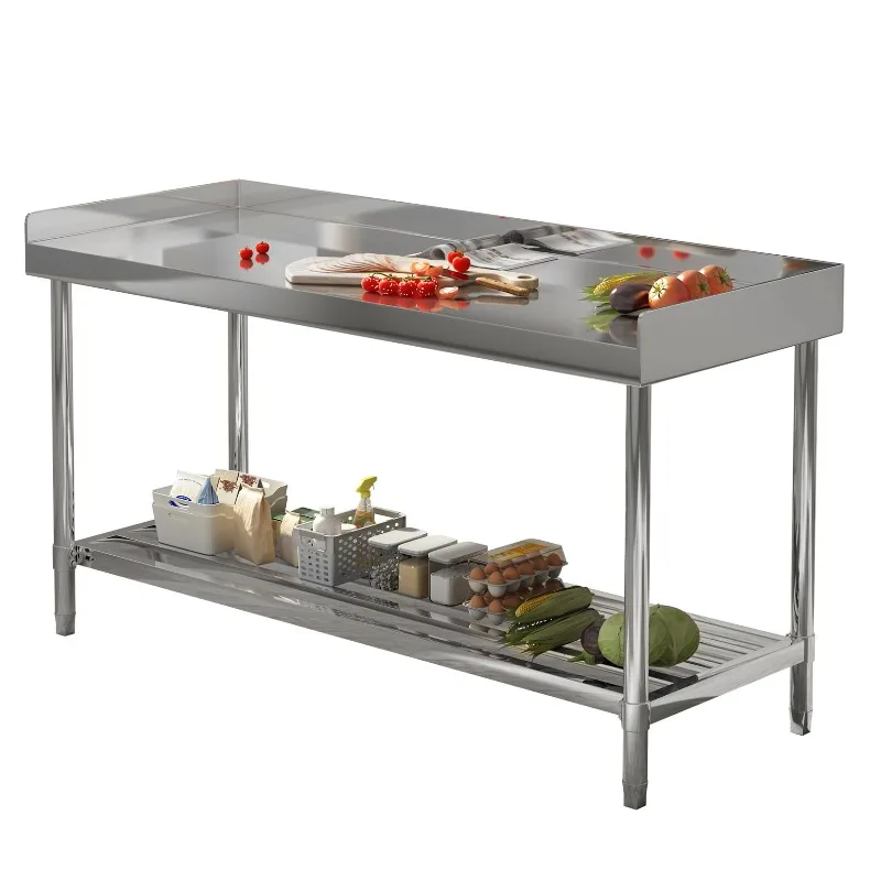 Heavy Duty Stainless Steel Office Work Table with Three-Sided Backsplash – Adjustable Undershelf, Commercial Prep Desk