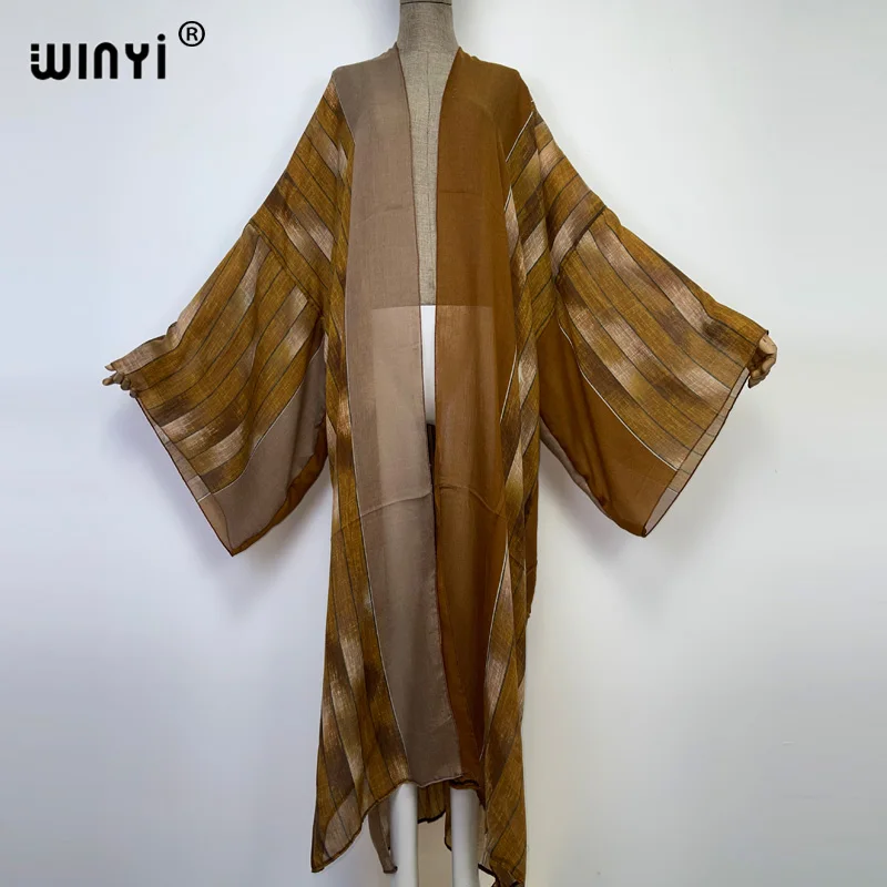 2022 WINYI Afrika Vintage druck Strand Tragen Badeanzug Cover Up Boho Strickjacke Elegante Sexy Urlaub Langarm Kimono kleid