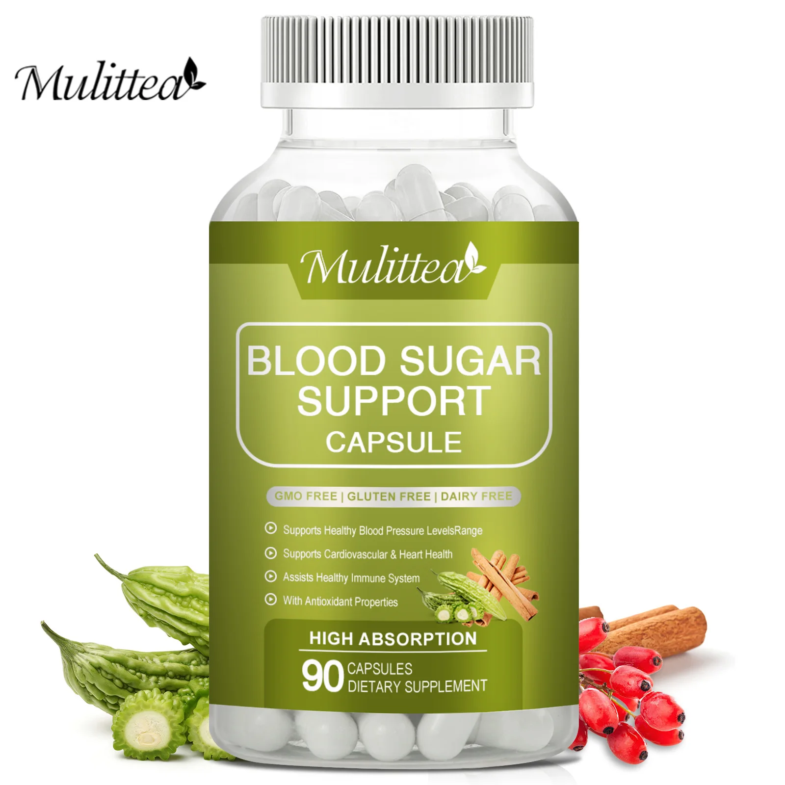 Mulittea Blood Sugar Support Supplement Healthy Blood Sugar Levels and Function Relives Inflammation Maintain Glucose Metabolism