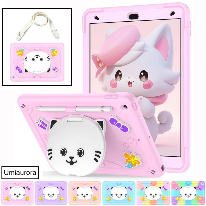 

Cartoon Cat Tablet Case for Apple iPad 7th 8th 9th Generation 10.2 inch 2021 Full Body Kids Stand Shockproof Armor Cover Funda