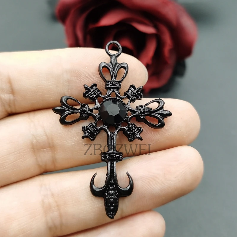 5pcs Ornate Black Gothic Cross Pendant Crystal Cross Pendant Designer Charms Fit Jewelry Making DIY Handmade Jewelry Findings