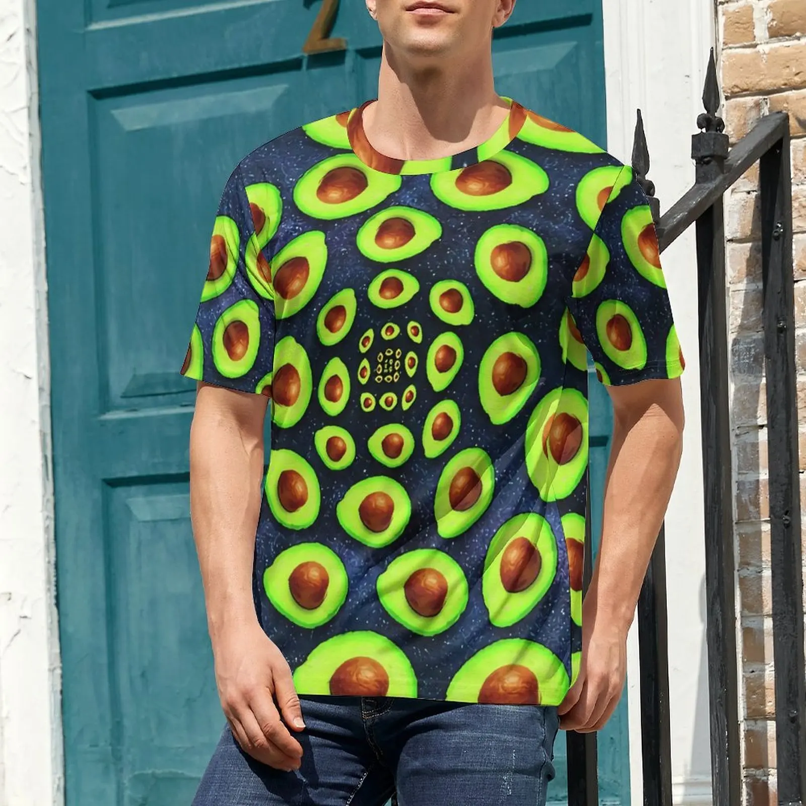 Men Avocado Spiral T Shirt Green Fruit Print Hippie T Shirts Short-Sleeve Custom Tshirt Hot Sale Classic Big Size Clothing