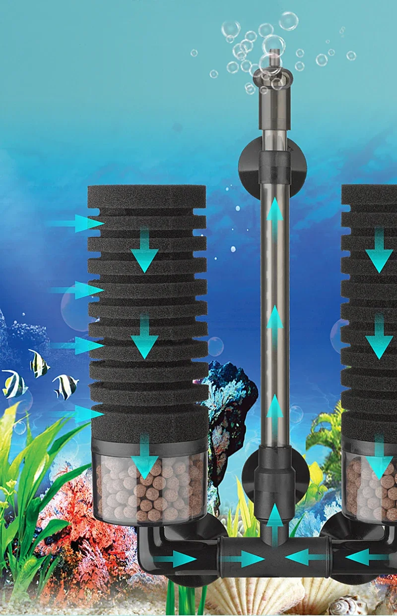 

1Pc Black Aquarium Fish Tank Biochemical Sponge Hanging Filter Single/Double Barrel Suitable For Fish Tanks Aquarium Filtration