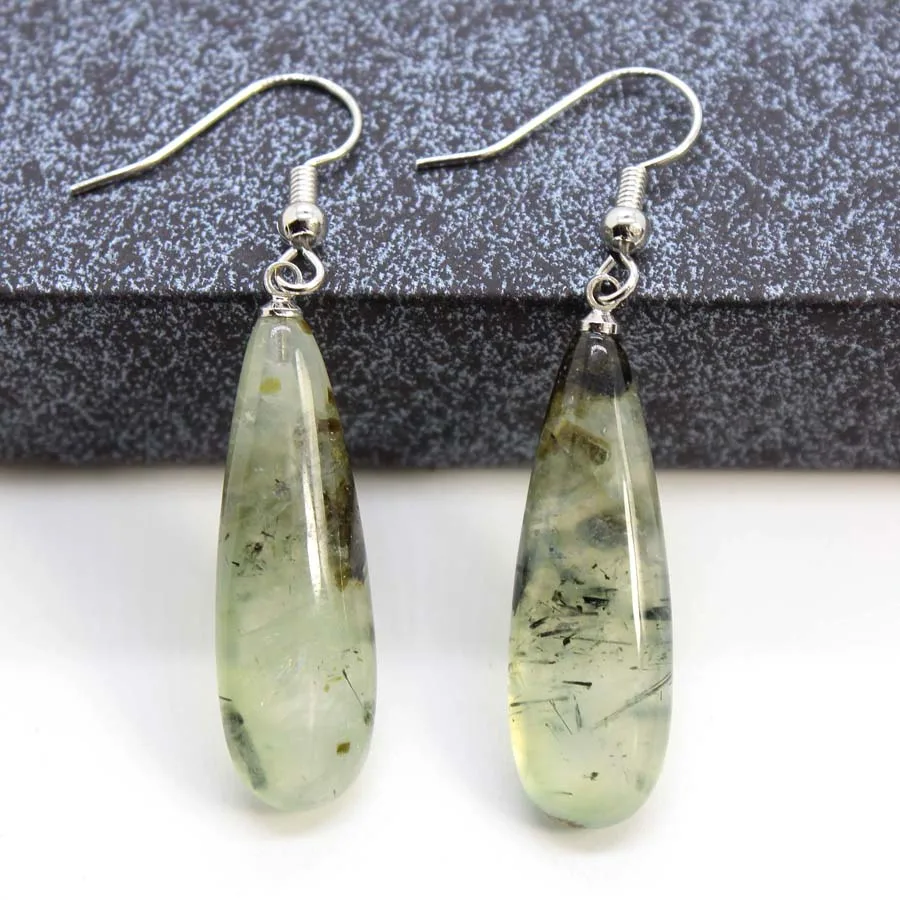 Natural Crystals Stone Earrings For Women Rose Quartz Crystal Fluorite Prehnite Long Drop Dangel Hook Earring Jewelry Gifts