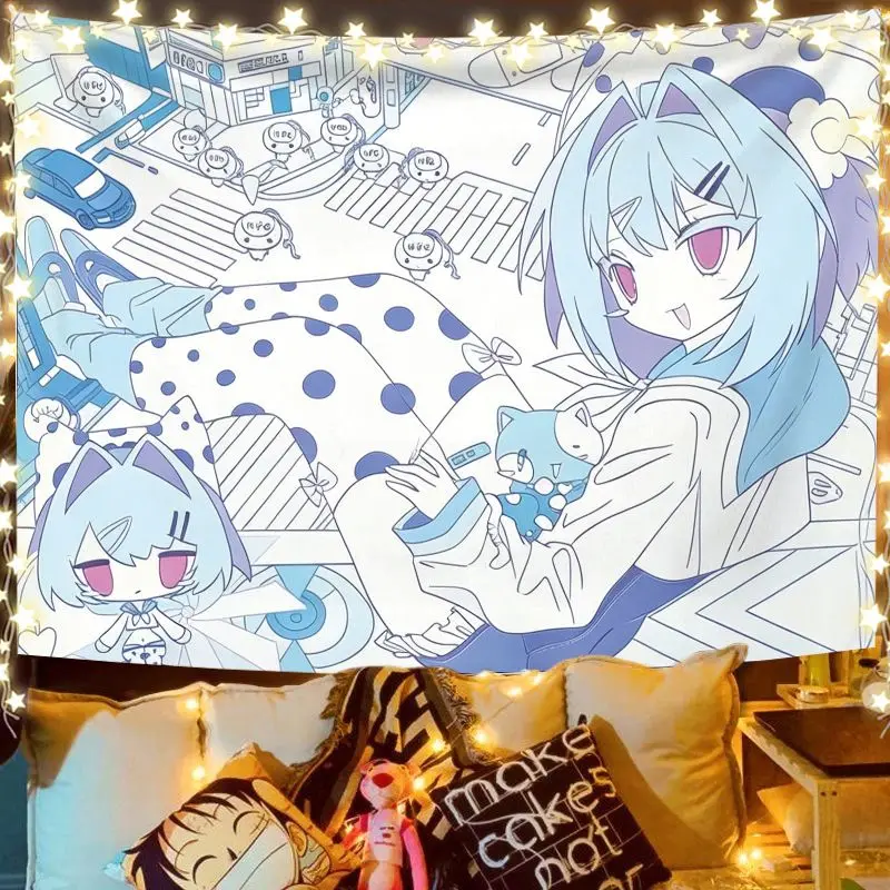 VIKAMA Cartoon Anime Mädchen Wandteppich, Süßer Stil Hintergrundbehang, Schlafzimmer Wohnzimmer Dekoration, Manga Hintergrund