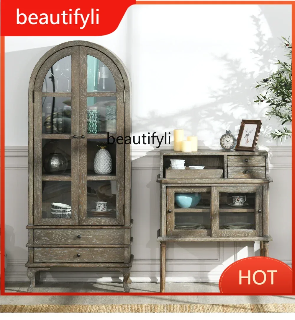 

l French Country White Oak Bookcase TV Side Cabinet Display Living Room Dining Side Cabinet D80