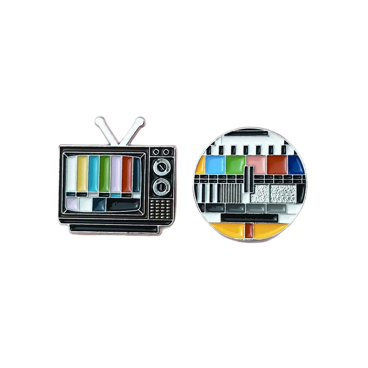 Broche antiguo de dibujos animados en forma de TV, insignia de metal divertida y divertida sin señal, ropa de moda, decoración de bolsos