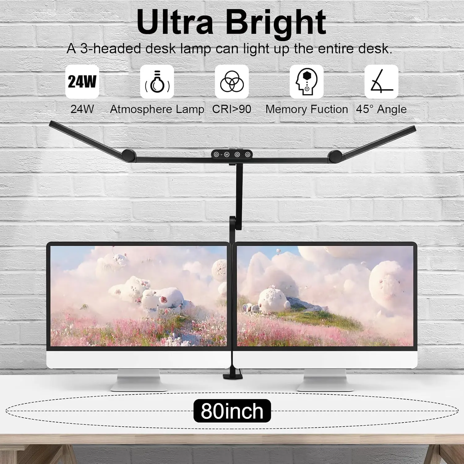 مصباح مكتبي ليد كبير قابل للتحويل مع مشبك ، مهندس معماري فائق السطوع ، تعتيم تلقائي وتصميم مستشعر للمكتب ، من من من الخارج ، 24 وات