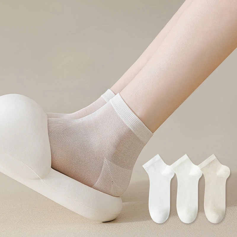 

Women's Spring/Summer Thin Short Socks Flower Glass Silk Women's Socks Spring/Summer Thin Crystal Breathable Boat Socks 2 Pairs