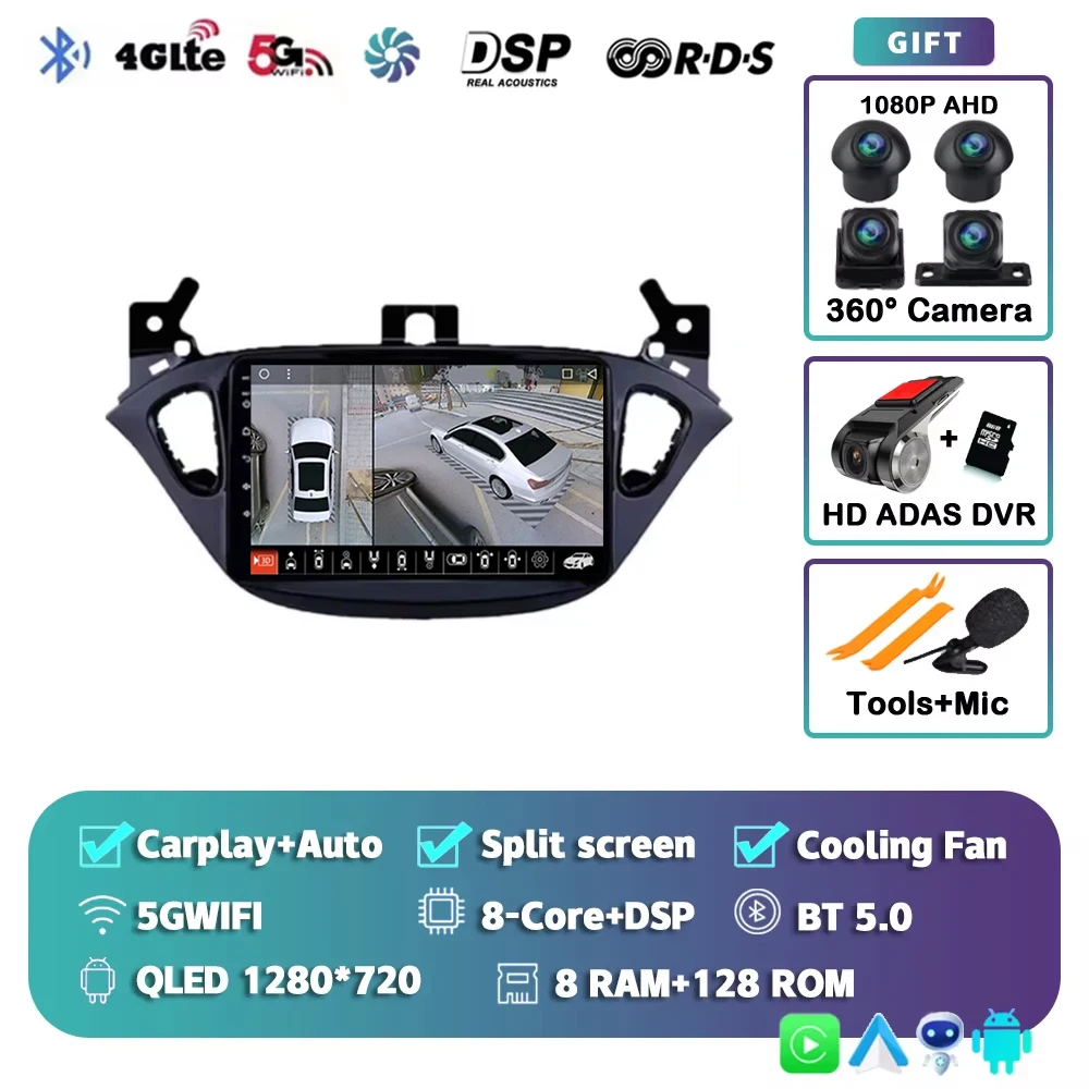 Android 16 voor Opel Corsa E 2014 - 2019 Adam 2013-2016 2K QLED Stereo autoradio multimediaspeler GPS AI spraakbesturing CarPlay 4G - afbeelding 1