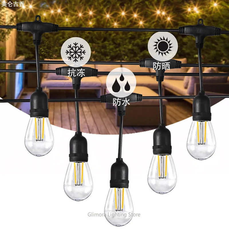 Outdoor Camping LED String Light 10m Garden Courtyard, Wedding Festival Atmosphere Large Bulb String Light for Party Patio Decor