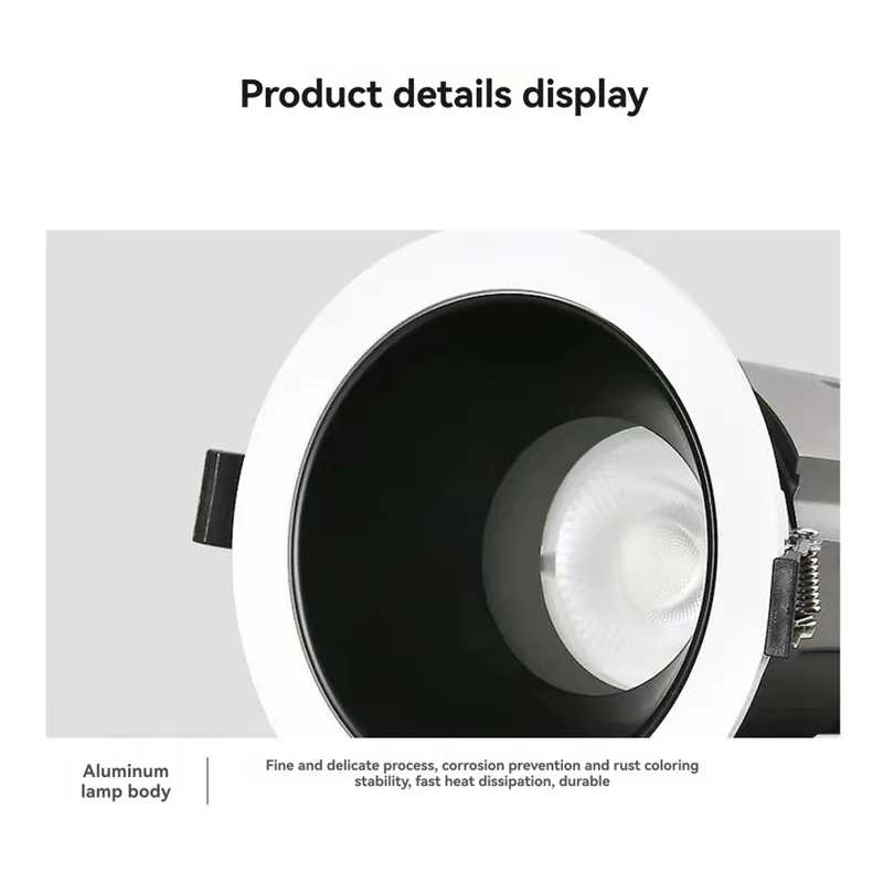

SQPP-Deep Anti-Glare LED COB Spotlight 25W Dimmable Recessed Downlight Aluminum For Homes Store Lighting 3000K