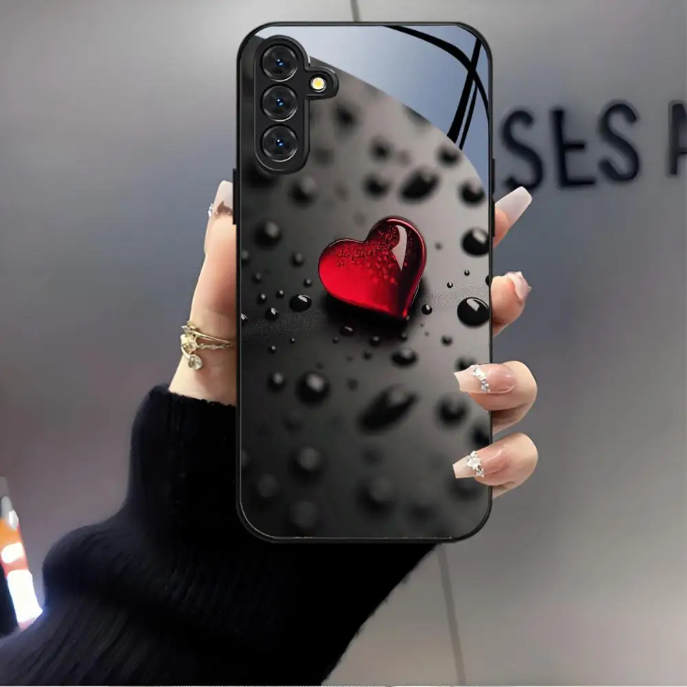 Red Heart Shape Tempered Glass Phone Case For Samsung Galaxy S26 Edge S25 Ultra S24 plus S23 S22 S21 Shockproof Hard Cover Shell