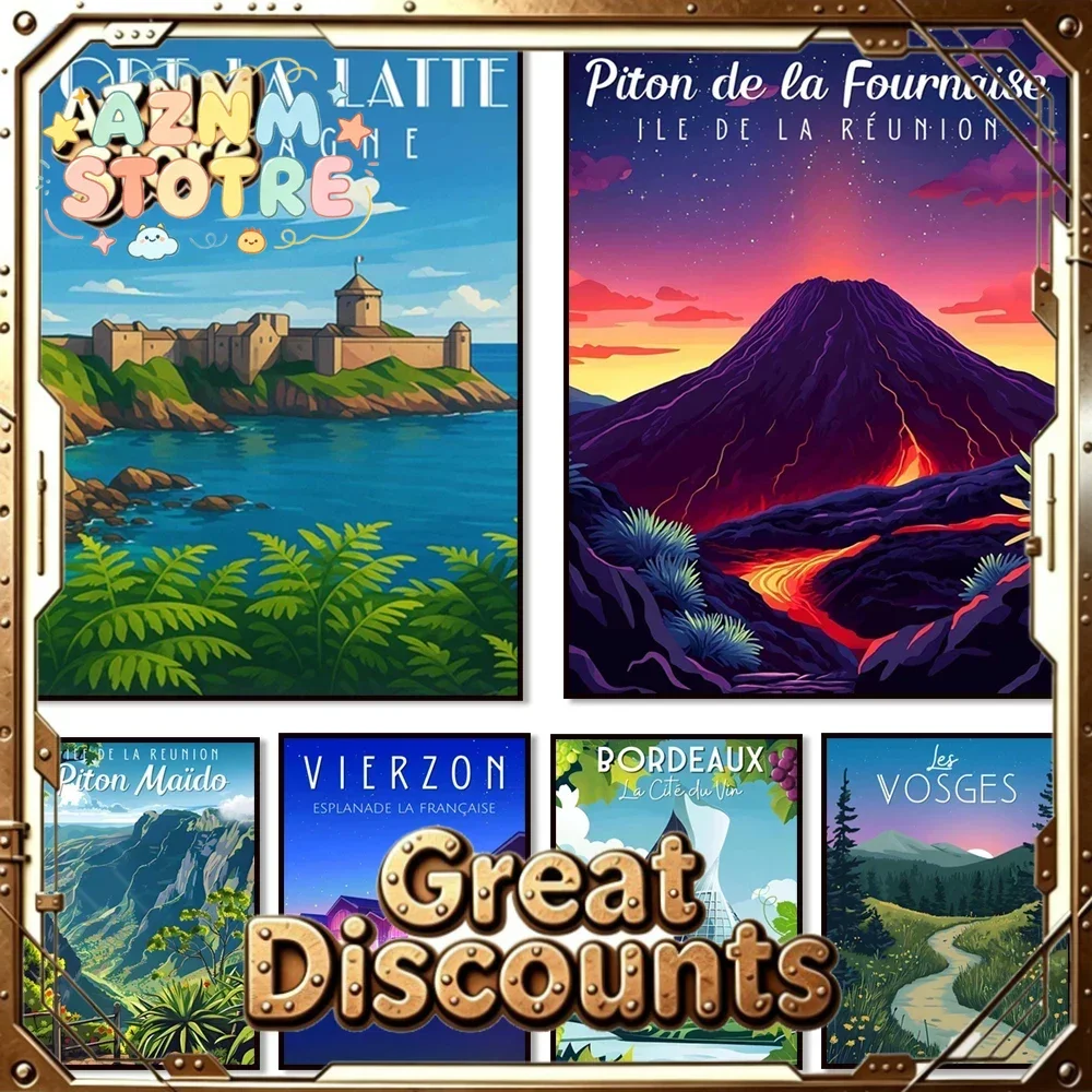 Le Havre, Bordeaux, Brittany, Reunion Island, Vosges Mountains, Corsica, Les Carrosses, Marseille to Cassis travel posters