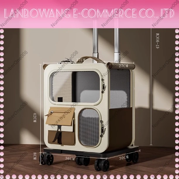 

Large Capacity Transparent Backpack Pet Carrier Multi-Cat Suitcase Wheel Trolley Portable Cat Bag