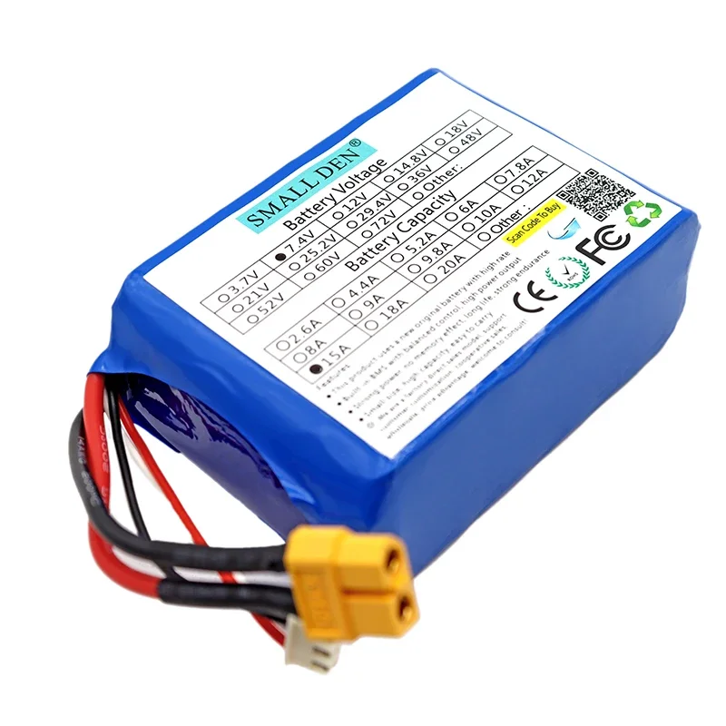7.4V 15000mAh 18650 Battery 25C Li-ion Battery for MJX T40 T40C F39 F49 T39 RC Helicopter Parts RC Car 2S for Wltoys 10428 12428