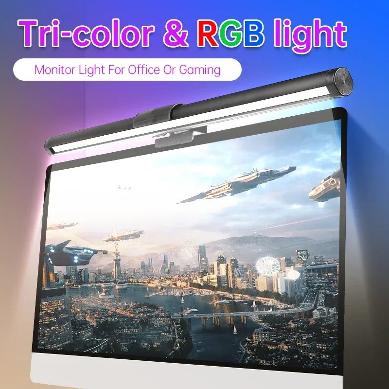 LED Monitor Lights Bar for Computer RGB PC Monitor backlight Stepless Dimmable Screen Hanging Light Table Lamps for Study Work