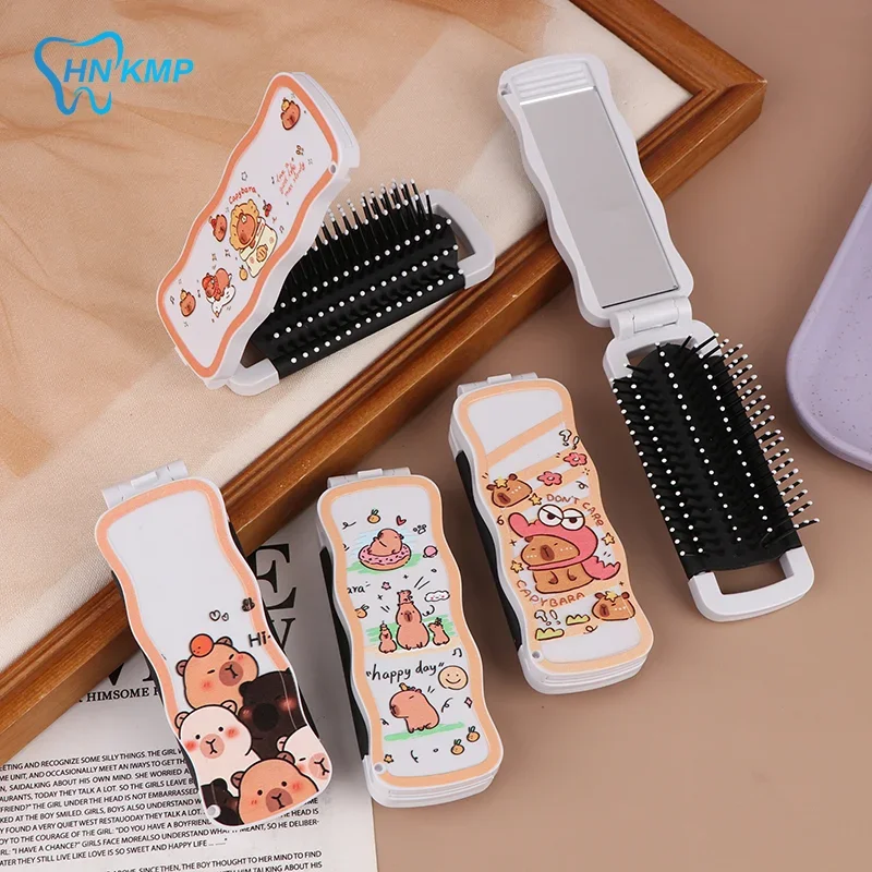 

Mini Hair Brush Folding Massage Comb Head Massage Anti-Static Portable Travel Hair Brush Girl Hair Combs With Mirror