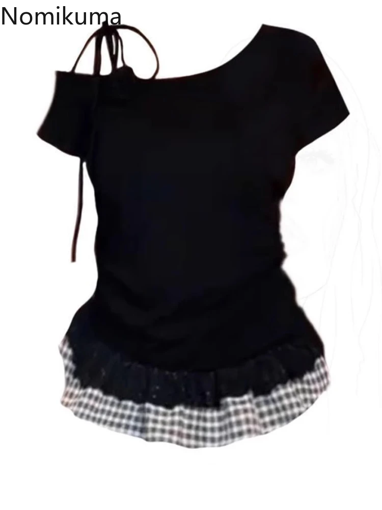 

Summer Women Tshirts Crop Tops Bandage Slim Fit Tees Off Shoulder Fashion Camisetas 2025 Ropa Mujer Casual Korean Sexy T-shirt