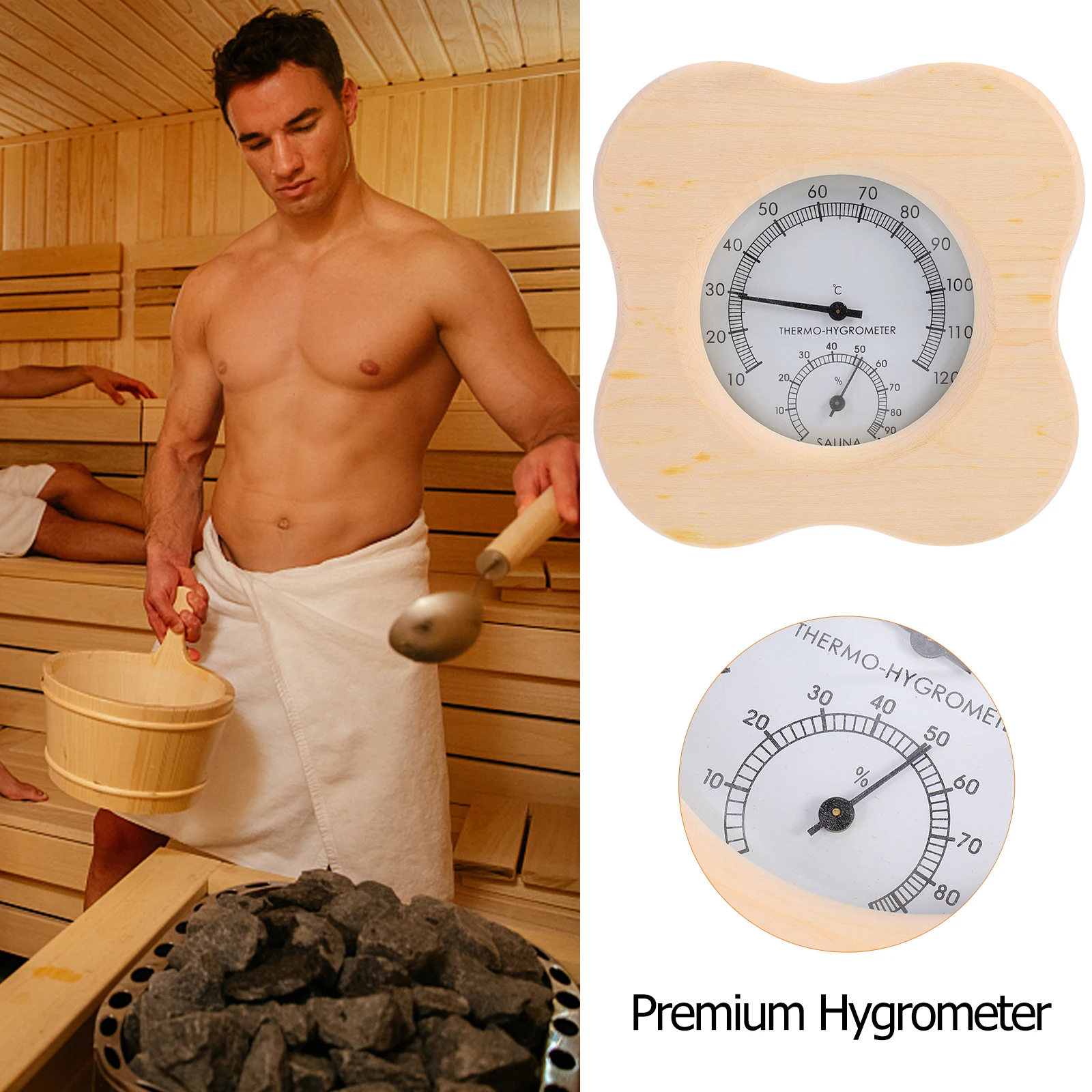 

Wireless Hygrometer Multi-functional Sauna Room Thermometer Humidity Measurement Durable Rust Resistant Wooden Design Easy Read