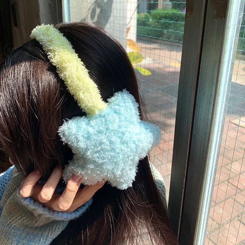 Y2K Star Plush Earmuffs Outdoor Cycling Ear Protection Colour Blocking Ear Bag Warm Winter Warm Earplugs Y2K Headset Ear Cover