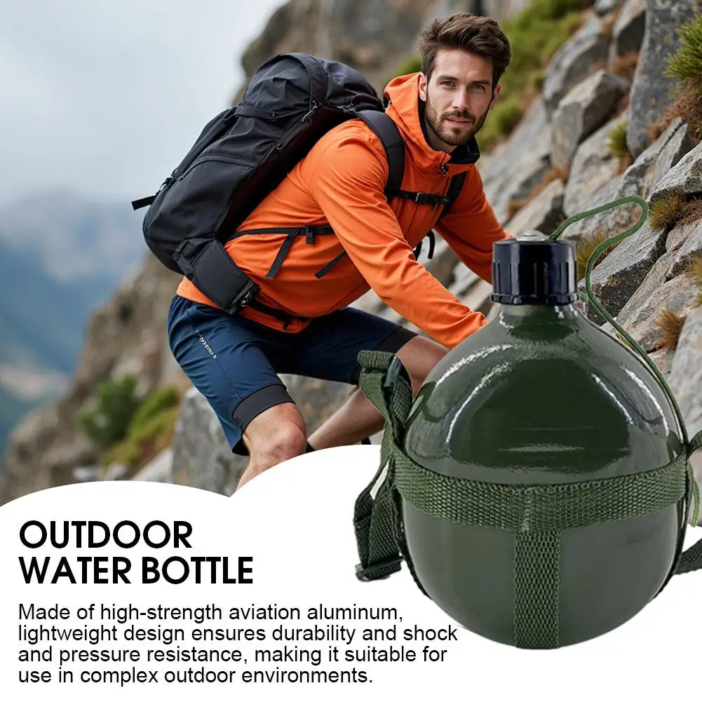 Vintage Military Style Aluminum Canteen 1L 3L Large Capacity Water Bottle Adjustable Shoulder Strap Non-Slip Handle Multi Hook